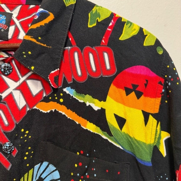 Vintage 90s Planet Hollywood Space Neon Aloha Hawaiian Shirt Small Rainbow - Picture 9 of 14